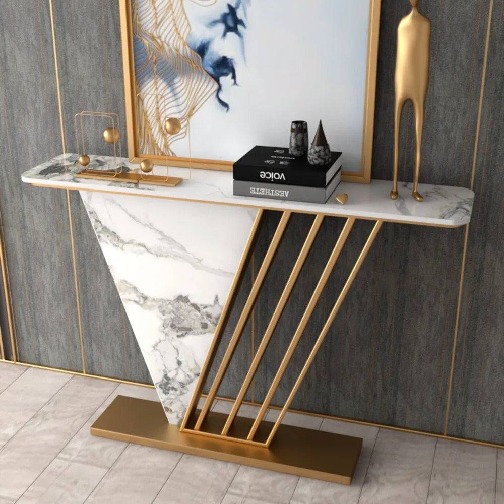 Tribe Italian V-Shape Modern Marble Console Table