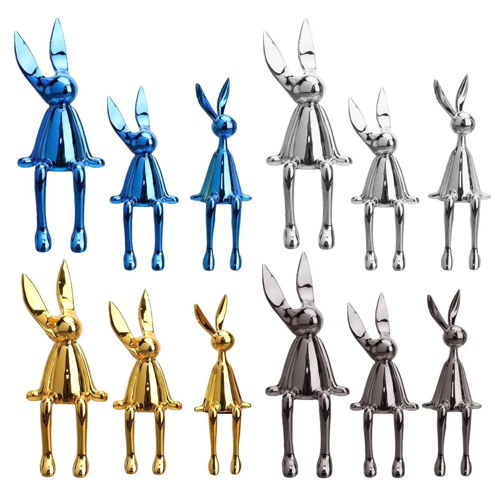 Bunny Figurine table decor, Blue, Gold, Silver  - Set of 3