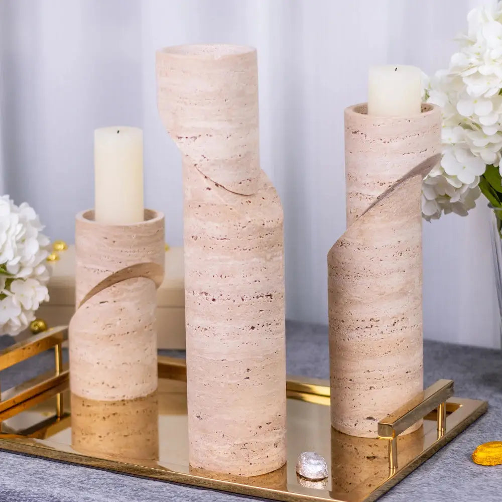 Abstract Marble Candle Holder - Set of 3