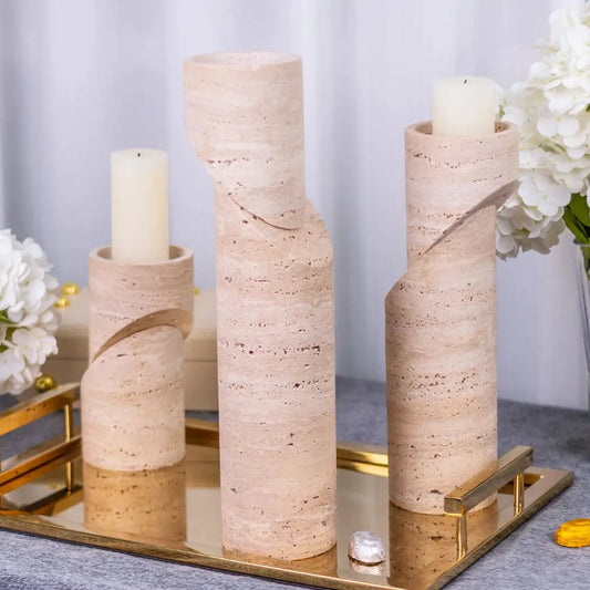 Abstract Marble Candle Holder - Set of 3