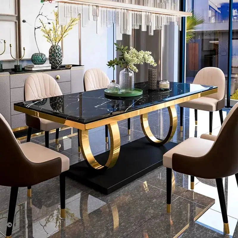 Portland Oval black & Gold Premium modern marble dining table 6 seater