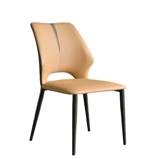 a beige leather chair with black legs