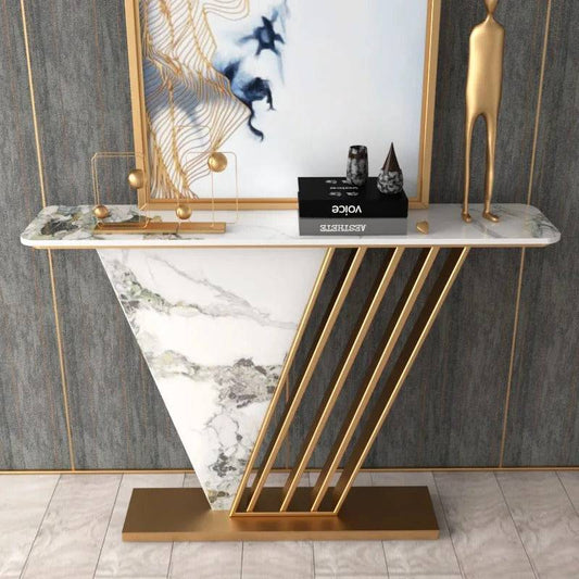 Tribe Italian V-Shape Modern Marble Console Table