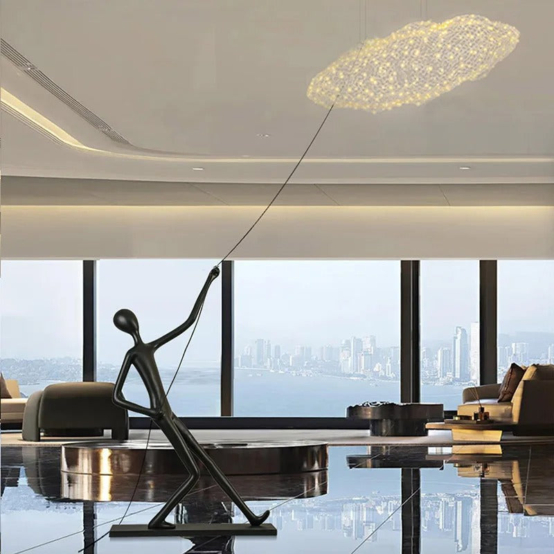 Cloud Flying Human Art Fiber Sculpture Floor Lamp chandelier