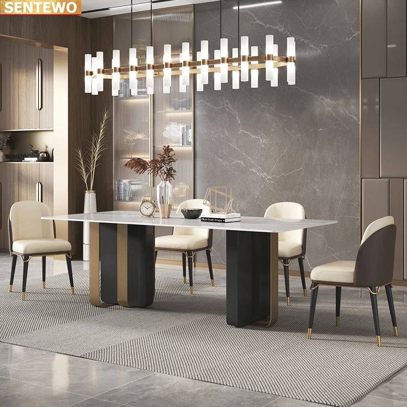 Dutch Black brass gold modern luxurious marble dining table 6 seater