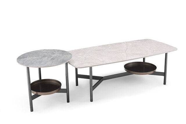 a table with two bowls on top of it
