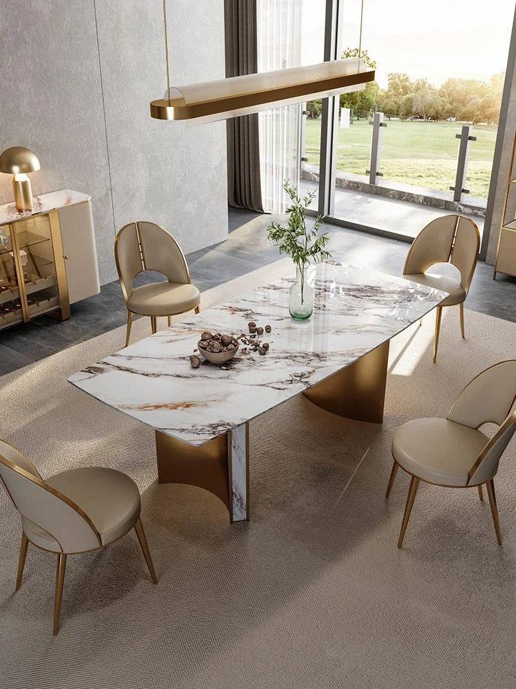 European Inspired Golden Marble Metal Inlay Italian Dining Table 6 seater