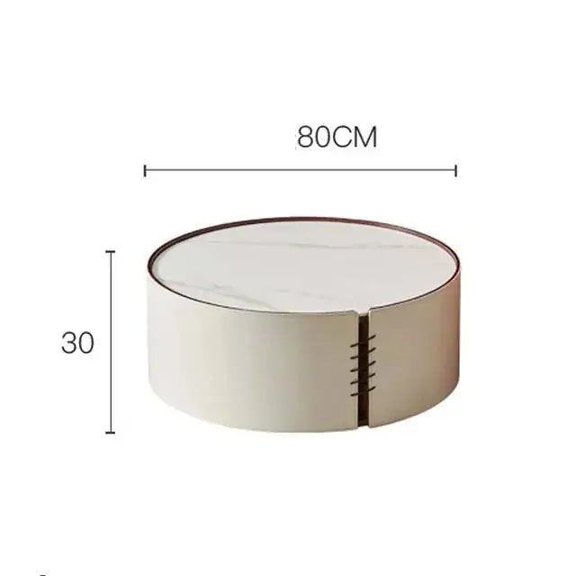 a white round table with a metal base